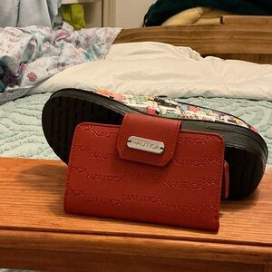 Nautica Red Embossed Logo Snap Wallet